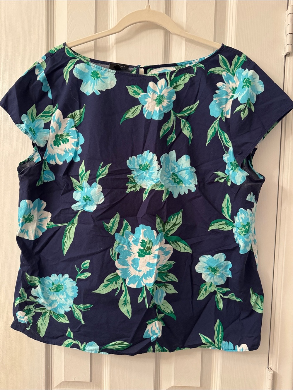 Talbots Navy Blue Floral Cap-Sleeve Blouse